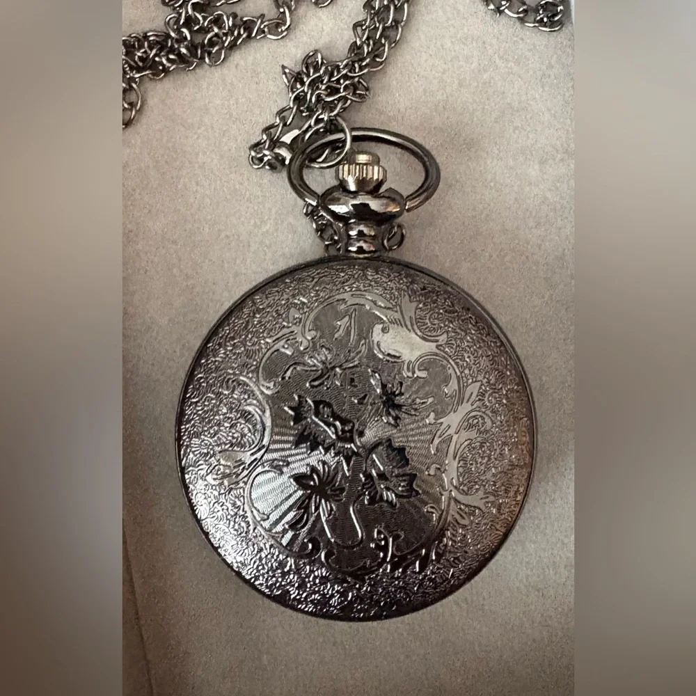 Vintage Style Pewter Black‎ Pocket Watch